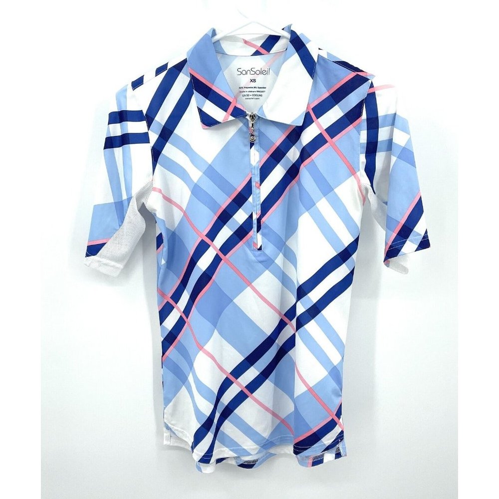 San Soleil Top Womens XS Striped 1/4 Zip UPF 50 Protection Cooling Vented Active